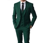 Herren Nadelstreifen 3 Stück Anzug Slim Fit Elegant Einreihig Business Hochzeit Party Blazer Weste & Hose Set（Hunt Grün,3XL）