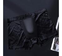 Herren Nahtlose Boxershorts Dünn Ice Silk U-Pouch Sport(Black L)