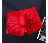 Herren Nahtlose Boxershorts Dünn Ice Silk U-Pouch Sport(Red 2XL)