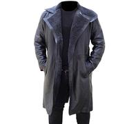Herren Neue Deutsche Klassische Schwarz Faux Pelz Echt Schaffell Leder Trenchcoat Lange Winter Mantel Echt B3 Bomberjacke, Schwarz , XXL