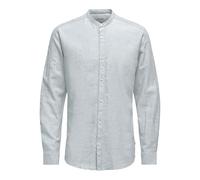 Langarmhemd ONLY & SONS "ONSCAIDEN LS SOLID LINEN MAO SHIRT NOOS", Herren, Gr. S, N-Gr, blau (cashmere blau), Web, Obermaterial: 55% Baumwolle, 45% Leinen, unifarben, slim fit normal, Rundhals, 2-Knop