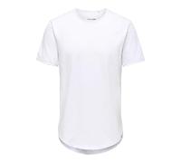 Herren O&S Rundhals T-Shirt Langes Einfarbiges Kurzarm Shirt Basic Shortsleeve aus Baumwolle ONSBENNE, Farben:Weiß-2, Größe:S