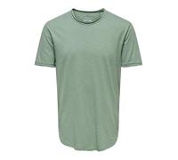 Herren O&S Rundhals T-Shirt Langes Einfarbiges Kurzarm Shirt Basic Shortsleeve aus Baumwolle ONSBENNE, Farben:Pastell-Grün, Größe:L