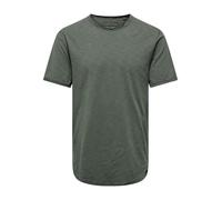 Herren O&S Rundhals T-Shirt Langes Einfarbiges Kurzarm Shirt Basic Shortsleeve aus Baumwolle ONSBENNE