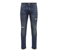 Herren O&S Slim Fit Jeans | Basic Hose Denim Pants ONSLOOM | Tapered Trousers Stoned Washed, Farben:Blau-3, Größe Jeans:33W / 34L