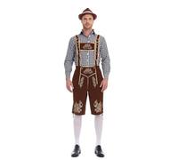 Herren Oktoberfest Outfit Hemd Kariert Bayerische Trachtenlederhosen Vintage Lederhosen Hosenträger Trachtenhemden Kariert Shirt Trachten Set Oktoberfest Accessoires(#E Hemd & Hose-Camel,3XL)