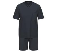 AMMANN Schlafanzug kurz, V-Ausschnitt, Brusttasche, dunkelblau gestreift - 52