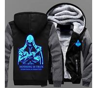 Herren Outdoor Fleece Jacken Mantel Assassin/Creed Zip Up Hoodie Winter Warm Kapuze Dickes Sweatshirt Cardigan Hoody zum Wandern Jogger Klettern,Grey-Aldult S