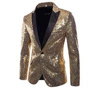 Herren Pailletten Sakko Gold Glitzer Blazer Slim Fit Hochzeit Mantel Langarm Mantel Anzug Herrenjacke Performance-Kostüm für Hochzeit und Party Formelle Kleidung für Herren