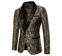 Herren Pailletten Sakko Gold Glitzer Blazer Slim Fit Mantel Langarm Anzug Herrenjacke Performance-Kostüm für Hochzeit und Party