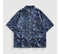 Herren Paisley Muster Knopfleiste Lässiges Kurzarm Jeanshemd