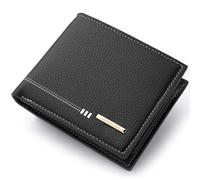 Herren Pebble Grain Geldbörse - Kompakter Reißverschluss Bifold mit RFID-Schutz, Visitenkartenhalter, Schwarz, 4.5" x 3.9" x 0.7", Modern