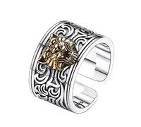 Herren Personalisiert Tiger Kopf S925 Sterling Silber Ring, Sterling Silber Öffnung Verstellbar Breiten Herrenring,Silber,8