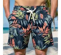Herren Pflanzendruck Kordelzug Taille Tasche lässig Strand Shorts, Herren Bademode, Herren Blumen Badeshorts, Herren Badeshorts, Herren Badeshorts Tro