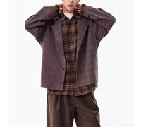Herren Plaid Freizeitjacke mit Reverskragen und gefälschtem zweiteiligem Design lockere Passform Oberbekleidung Cardigan für tägliche Aktivitäten (XXL Braun)