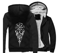 Herren Plüsch Kapuzenpullover Fleece Pullover Zip Hoodie, Nordic Vegvisir Rune Print Tattoo Sweatshirt Kleidung Wikinger Totem Winter Warme Kapuzenjacke,A,L