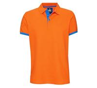 Herren Polo-Shirt Pique-Polo Kontrast Poloshirt Regular Fit 100% Cotton Stretch 303-2, Farbe:Orange/Blau, Größe:L