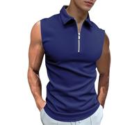 Herren-Poloshirt mit 1/4-Reißverschluss, ärmellos, Viertelreißverschluss, Sommer-Tanktop für Herren, Muskeln, Rundhalsausschnitt, Tanktop, Tiefblau 2, 4XL