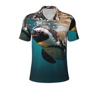 Herren-Poloshirt mit Pinguin-Motiv "Schwimmen im Ozean", kurzärmelig, Golf-Oberteil, Laufen, Sport, Fitnessstudio, Workout, Schwarz , L