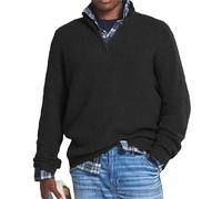 Herren-Pullover aus Kaschmir, Business-Casual-Reißverschluss, Basic-Pullover, 1/4-Reißverschluss, Stehkragen, Polo-Pullover (Schwarz, XL)