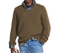 Herren-Pullover aus Kaschmir, Business-Casual-Reißverschluss, Basic-Pullover, 1/4-Reißverschluss, Stehkragen, Polo-Pullover (Braun, Größe L)