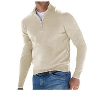 Herren Pullover - Comfy Clothing Weiche Langarm-Rollkragenpullover, Halber Reißverschluss, Fleece, Wintermantel, Pullover, Herren, Herbst, Dick, Warm, Strickpullover, Beige, L
