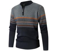 Herren Pullover Herbst Und Winter Ethnische Stil, Strickpullover Warm Bequem, Winterpullover Stilvoller Slim Fit, Gedruckt Design Langarm Reißverschluss Stehkragen Oberteile, Langarmshirt Hochwertiger