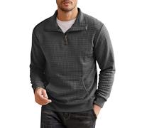 Herren Pullover Langärmeliges Sweatshirts Stehkragen Mit Reißverschluss Pulli Hoodie Winter Top T Shirt Freizeit Unterhemd Langarmshirt Weich Sweaters Mode Thermo Oberteil Sweatjacke (Dunkelgrau,4XL)