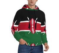 Herren-Pullover mit Aufschrift "Flag Of Kenya", leicht, lässig, mit Kordelzug, langärmelig, Oberteil mit Tasche, Schwarz , L