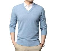 SWEPER Herren Pullover - Modischer Strickpullover Mit V-Ausschnitt Für Herren, Lässiger Pullover, Herbst-Winter-Männerkleidung, Oberteile, Lockere, Solide Passform, Strickkleidung, Blau, L