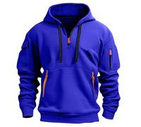 Herren Pullover Oversize Winter Dicke Hoodie Casual Sweatshirt Personalisierte Kapuzenpulli Langarm Pullover mit Taschen Kordelzug 2024 Hip Hop Kapuzenpullover Outdoor Pulli(Royal Blue,XL)