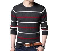 SWEPER Herren Pullover - Pullover Herren Kleidung Herbst Winter Lange Ärmel Slim Fit Pullover Herren Casual Gestreifter Pullover Herren,Grau,XL