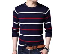 SWEPER Herren Pullover - Pullover Herren Kleidung Herbst Winter Lange Ärmel Slim Fit Pullover Herren Casual Gestreifter Pullover Herren,Navy,4XL