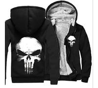 Herren Pullover Punisher Hoodie Thermofleece Gefütterte Pullover Jacken Winter Workout Pullover Hoody Full Zip Wolle Warm Dicke Mäntel Oberbekleidung,Black-Aldult XL