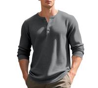 Herren Pullover Rundhals Henley Langarm Langarmshirt Leichter Shirt Regular Fit Casual-Style & Freizeit Waffel Sweatshirt Sommer Arbeits Tee T-Shirt Dark Gray 3XL