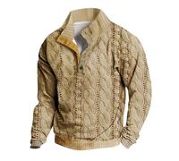 Herren Pullover Sweatshirts 3D Druck Knopf Sweatshirts Ellenbogen Patch Stehkragen Sweatshirt Casual Langarm Sweatshirt Loose Fit Workwear Sweatshirt Herbst Winter Warm Pullover Sweater Top, khaki, XL