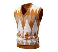 Herren-Pullover-Weste, V-Ausschnitt, ärmellos, Diamantmuster, Strickpullover, Tank-Tops, Winter, Slipover-Weste, schmale Passform, lässige Strickwaren für Herren, Orange, 3XL