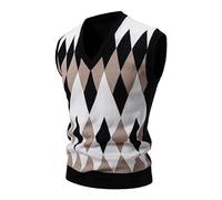 Herren-Pullover-Weste, V-Ausschnitt, ärmellos, Diamantmuster, Strickpullover, Tank-Tops, Winter, Slipover-Weste, schmale Passform, lässige Strickwaren für Herren, Schwarz , 3XL