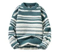 Herren Pullover - Winter/Herbst Herrenmode Streifenmuster Pullover Männer Casual Lose Warme Pullover Männer Bequeme Pullover,Blau,XXL