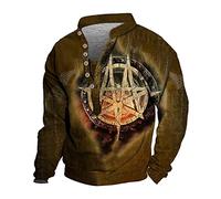 Herren Pullover Winter Rundhals Winter Pulli Sweatshirt Jacke Vintage Druck Top Sport Lässige Hoodies Y2k Sweaters Vintage Unterhemden Oberteil Sweatjacke Sweatshirt Trainingsjacke(1-Brown,XXL)