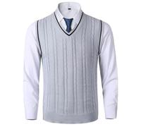 Herren Pullunder Weste Kariert Ärmellose Strickweste V-Ausschnitt Baumwolle Winter Pullunder Golfweste Winter Strickwaren Slim Fit Pullover Strickjacken Tanktops für Männer (W-Grey, XXXXL)