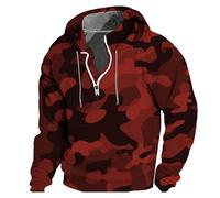 Herren Quarter-Zip Hoodies Camouflage Print Pullover Hoodies Outdoor Tactical Hooded Sweatshirt Lose Kordelzug Langarm Hoody Top Casual Sportswear Workout Gym Camo Hoodies mit Tasche, rot, M