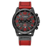 Herren-Quarzuhr mit militärischem Chronometer aus wasserdichtem Leder und Chronograph, Black Red