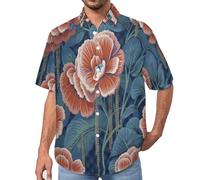 Herren Rankende Blumen 3D-Druck Sommer Kurzarm Button Down Hawaii-Hemden, Dekorationskunst Gedruckt Button Down Sommer Strand Shirts, Ideal für Urlaub, Festival