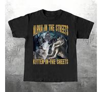 Herren Regular Fit T-Shirt mit witzigem Online Meme "Der Alpha auf der Straße, die Katze im Bett" Wolf Grafik