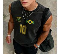 Herren Relaxed Fit Distressed Schwarzes Oversized Ärmelloses Tank Top, Washed Distressed Handwerk + Breite Schulter Passform, Vintage Streetwear Stil