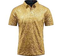Herren Relaxed Short Sleeve Turndown Sparkles Pailletten Polos Shirts 70er Jahre Disco Nachtclub Party T-Shirts Hemd Überlänge Herren
