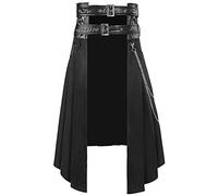 Herren Renaissance Rock Knielang mit Schnalle und Riemen Gothic Rock Faltenrock Hohe Taille Herren Gothic Steampunk Midi-Rock Herren schwarzer Kilt mit aufgesetzter Tasche
