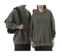 Herren Retro Baumwolle Kapuzen-Sweatshirt, M-2XL Gewaschener Distressed Lose Pullover Hoodie Tops mit großer Schulter Drop Vintage Stil für Casual Daily Wear im Frühling und Herbst (M Grün)