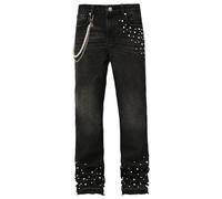 Herren Retro Hip-Hop Loose-Fit Strass-Jeans: Stretch mehrlagig Schimmernde perlenverzierte Y2K-Jeans mit weitem Bein, Street Style (Schwarz,S)